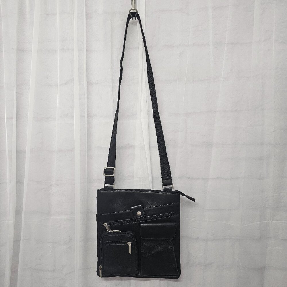 David King Boston Messenger Crossbody Bag Black Leather School Office
